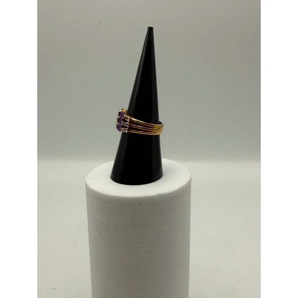 Purple Marquise Crystal Triple Row Gold Tone Statement Ring Size 7.25